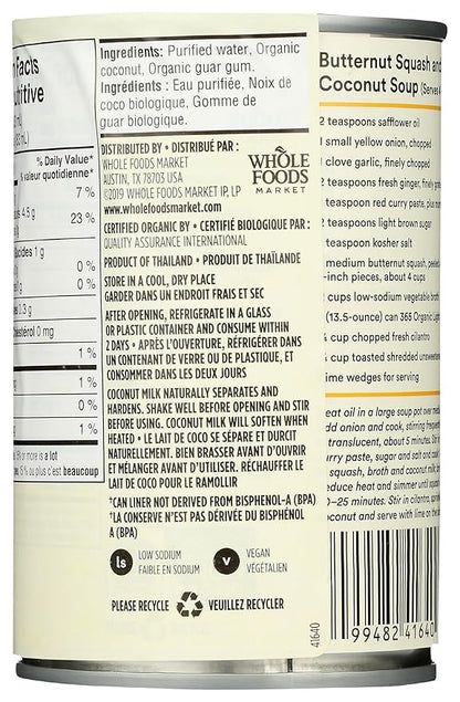 365 by Whole Foods Market, Organic Light Coconut Milk, 13.5 Fl Oz