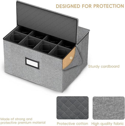 homyfort Wine Glass Storage Box, China Storage Containers with Dividers, Stemware Storage Case Holds 24 Wine Glass or long stem Crystal Glassware with Handles, Hard Shell and Stackable