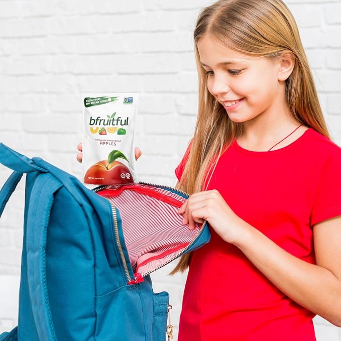 bfruitful Freeze-Dried Apple, Freeze Dried Fresh Fruit Bites, Gluten Free, Vegan, Dairy Free, Kosher, No Sugar Added, Non GMO, Healthy Snacks for Kids or Adults, 0.56 oz Single-Serve Snack Packets, 24 Pack