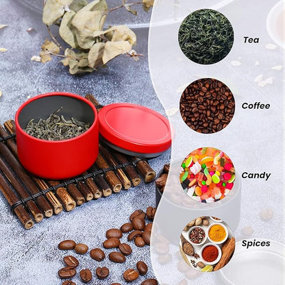 YASUOA 6 Pack Tea Jars Iron Jar Can for Loose Leaf Tinplate Storage Containers with Lids Mini Portable Box Candle Making Sealed Tins for Coffee Bean Sugar Candy Chocolate Spices Red