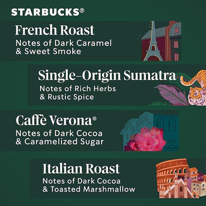 Starbucks K-Cup Coffee Pods, Dark Roast Coffee Variety Pack for Keurig Brewers, 100% Arabica, 1 Box (96 Pods)