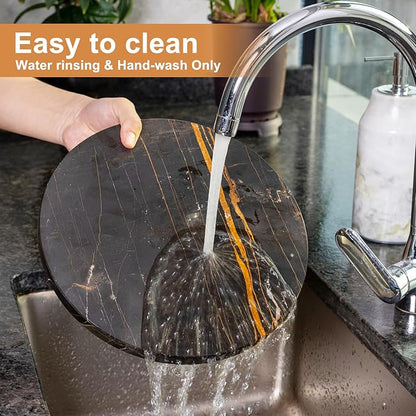 Koville Black Marble Cutting Board Pastry Serving Board, Large Marble Cheese Board for Baking, Charcuterie, Trivet - Non-Stick Heat Resistant Stone Cutting Boards Chopping Boards for Kitchen