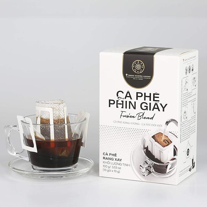 TRUNG NGUYEN LEGEND FUSION BLEND Signature Hand Drip Coffee Bag, Single-Served Pour Over Coffee, Portable Filter Bag for Travelling, Camping, Rich Flavourful Taste (10 Packets/Box)