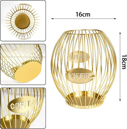 Stainless Steel Elliptical Cup Coffee Basket pods holder Sturdy for Home or Office Kitchen Counter Organizer Espresso Capsule (Gold)