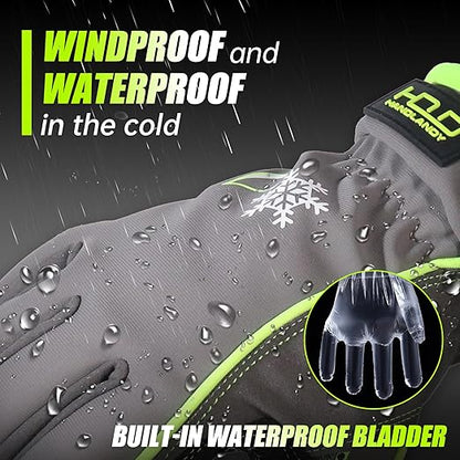 HANDLANDY Waterproof Insulated Work Gloves, 3M Thinsulate Thermal Winter Gloves for Men Women Touch Screen, Warm Ski Snowboard Cold Weather Gloves (Green-men Size, Large)