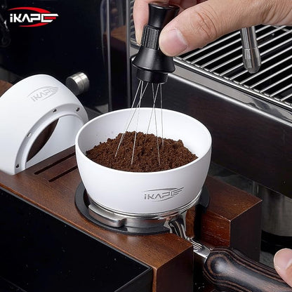 IKAPE Magnetic Dosing Funnel Set, 51MM Espresso Dosing Ring & Puck Screen Kit Compatible with Delonghi 51MM Bottomless Portafilter - with 8 Small Magnet (White)