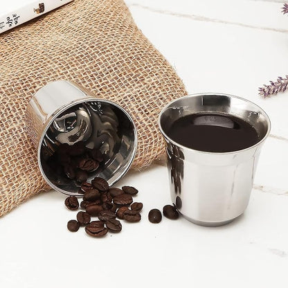 Easyworkz Stainless Steel Espresso Cup 2pcs Set Double Wall Insulated Metal Demitasse Cups 2.5 oz