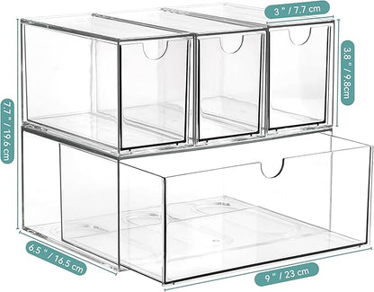 4 Tea and Coffee Organizer and Storage, Acrylic Tea Bag Holder Organizer, Plastic K Cup Drawer Container for Cabinet