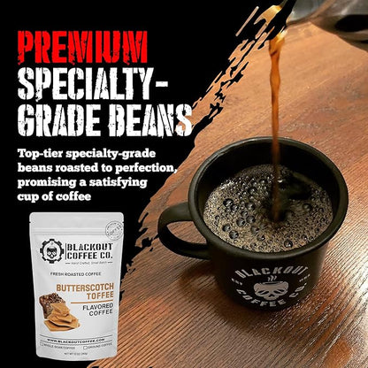 Blackout Coffee Butterscotch Toffee Flavored Medium Roast - Freshly Roasted in the USA - 12 oz Ground Coffee Pouch