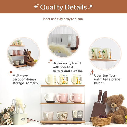 Coffee Mug Holder Wooden Cup Station Organizer 3 Tier Cup Holder for Coffee Bar Mug Display Rack for Countertop Mug Holder Shelf for Home Kitchen Walnut Wood