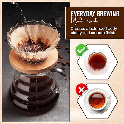 Exle Coffee Filter - V shape Cone Coffee Filters - Natural Drip Disposable Paper Filters 2-4 Cup - 100 ct - Brewing with Exle Coffee Filter - 100% Wood - Brown - Pour over coffee maker