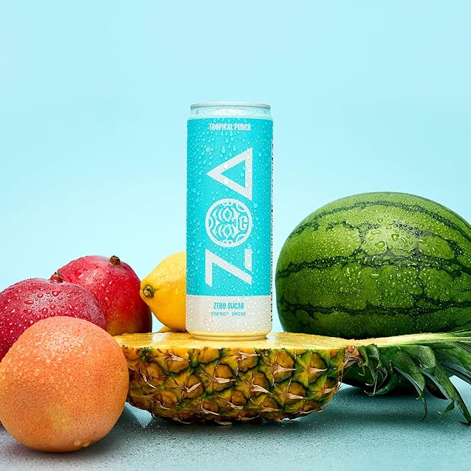 ZOA Zero Sugar Energy Drinks, Tropical Taste Pack - Sugar Free with Electrolytes, Healthy Vitamin C, Amino Acids, Essential B-Vitamins, and Caffeine from Green Tea - 12 Fl Oz (Pack Of 36)