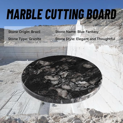 Koville Brazilian Natural Marble Cutting Board for Kitchen, 11" Round Hand Crafted Marble Slab for Cheese, Charcuterie, Pastry Board - Wedding Gift, House Warming Gift(Blue Fantasy)
