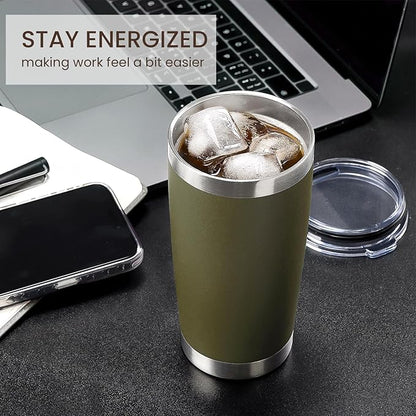 MEWAY 20oz Tumbler Cup Double Wall Vacuum Insulated Travel Mug Bulk, Stainless Steel Tumblers with Lid and Straw, Durable Powder Coated Coffee Cups for Cold & Hot Drinks (Army Green, 1)