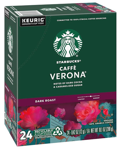 Starbucks Coffee K-Cup Pods, Caffè Verona, Dark Roast Coffee, Notes of Dark Cocoa & Caramelized Sugar, Keurig Genuine K-Cup Pods, 24 CT K-Cups/Box (Pack of 2 Boxes)