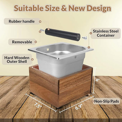 Knock Box | Large Capacity Espresso Knock Box | Non-Slip Base Knock Box Espresso | Coffee Knock Box | Shock Absorbant Espresso Knock Box and tamp station | Knock box for espresso coffee grounds