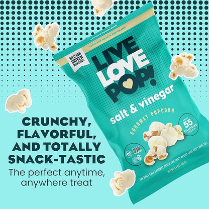 Live Love Pop Salt and Vinegar Flavored Gourmet Popcorn, 4.4 Oz (Pack of 6), Healthy Snack, Gluten Free, Vegan & Non-GMO, Mission Driven Munchies