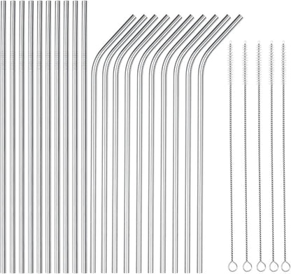 wholesale 25 Piece Set Stainless Steel Straws Ultra Long 10.5 Inch Drinking Metal Straws Reusable Drinking Straws for 20 30 OZ (10 Straight | 10 Bent | 5 Brushes)