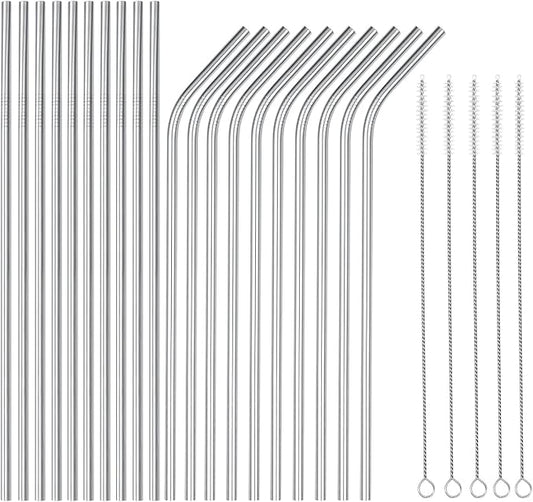 wholesale 25 Piece Set Stainless Steel Straws Ultra Long 10.5 Inch Drinking Metal Straws Reusable Drinking Straws for 20 30 OZ (10 Straight | 10 Bent | 5 Brushes)
