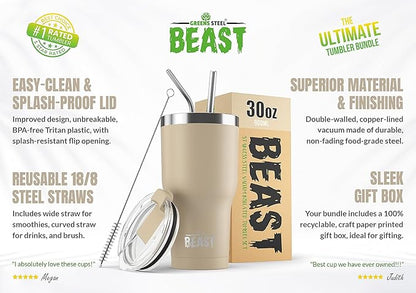 Beast 30 oz Tumbler Stainless Steel Vacuum Insulated Coffee Ice Cup Double Wall Travel Flask (Sand)