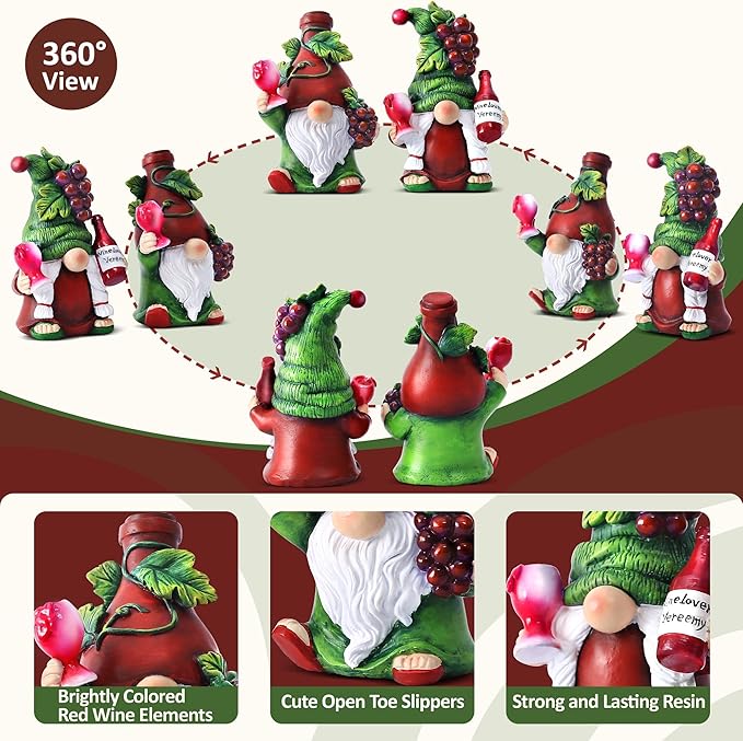 2PCS Wine Gnomes Figurines Home Decor Gnome Gifts for Women Collectible Statue Christmas Decorations for Dining Tables Tiered Pallets Wine Cabinet Living Room