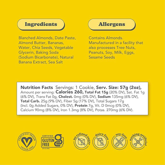 Love + Chew Superfood Soft Baked Cookies, Banana Bread Flavor, Plant Based Cookie Made With Almonds, Chia Seeds, & Bananas for Kids and Adults, Vegan Snacks, Gluten Free, Paleo, Non GMO, 60 Pack
