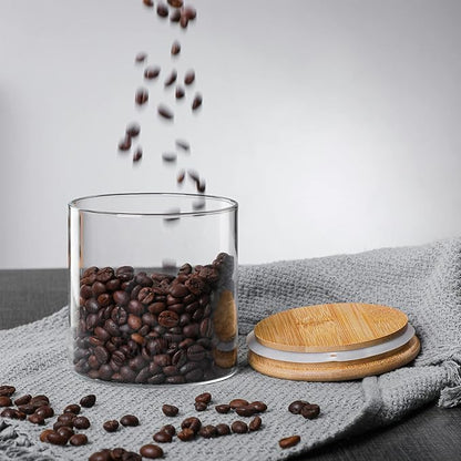 MOLFUJ 960 ML / 32 FL Oz Glass Storage Container with Wood Lid, Stackable Clear Decorative Organizer Bottle Canister Pantry Jar with Air Tight Wooden Lid for Food, Coffee, Candy, Sugar, Salt, Tea