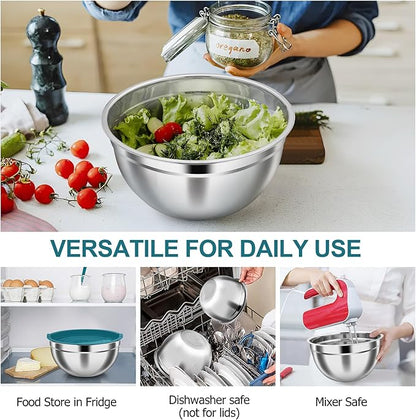 TeamFar Mixing Bowls, Stainless Steel Nesting Salad Bowls with Airtight Lids Set, For Serving/Mixing/Storing, Healthy & Heavy-duty, Dishwasher Safe & Easy Clean, 4.6/3 / 1.5 QT, Navy Blue