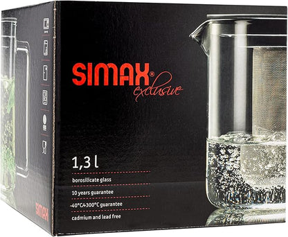 Simax Glassware 1 Quart Teapot with Metal Mesh Infuser | Plastic Lid, Microwave and Stovetop Safe, Heat, Cold, and Thermal Shock Resistant Borosilicate Glass, Makes a Stunning Presentation