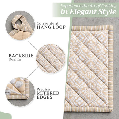 Maison d' Hermine Pot Holders 100% Cotton Heat Resistant Potholders 8" x 8" Hot Pads with Loop BBQ, Cooking, Baking, Grilling, Kitchen, Handling Hot Pans (Pack of 1, Pretty Autumn)