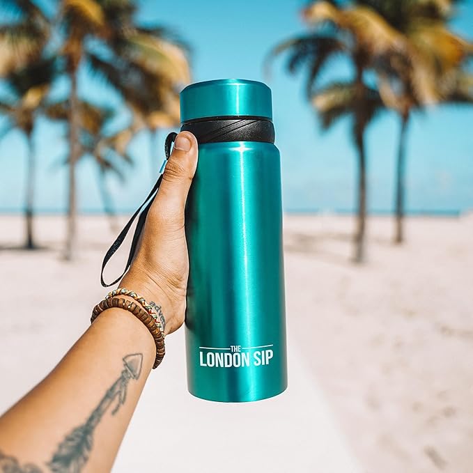London Sip 25 oz Multi-Function Travel Mug and Tumbler Tea Infuser Water Bottle Fruit Infuser Flask Hot and Cold Double Wall Stainless Steel Coffee Thermos, Celestial Blue, Pack of 2