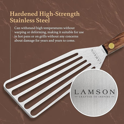 Lamson 3" x 6" Dough (Bench) Scraper and 3' x 6" Chef's Slotted Turner with Walnut Handle - Right-Hand