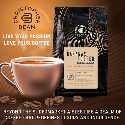 Christopher Bean Coffee - Certified Kosher - Decaf Ground Universal Drip Bananas Foster Flavored Coffee | coffee beans with Medium Roast 100% Arabica, No Sugar, No Fats, Non-GMO | 10-Ounce Bag