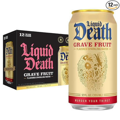 Liquid Death, Grave Fruit, Grapefruit-Flavored Sparkling Water, 12-Pack (12oz Cans), Low Sugar, Huge Flavor & No Artificial Sweeteners