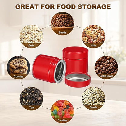 uxcell 2Pcs Round Tea Canisters, 3" x 3" Airtight Metal Tea Containers for Loose Tea, Coffee Beans, Spices - Durable, Compact, and Stylish Storage Tea Tin (Red)