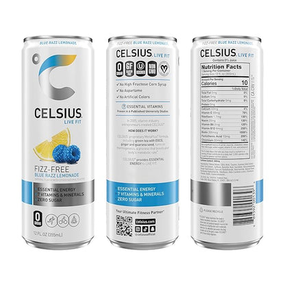 CELSIUS Fizz Free Blue Razz Lemonade, Sugar Free Energy Drink, 12 Fl Oz (Pack of 12)