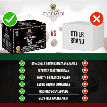 Caffè Garibaldi Sumatran Coffee Pods, Single-Serve Capsules for Keurig K-Cup Brewers, 100% Arabica Blend, Recyclable Pods, 12 Count - Dark Roast