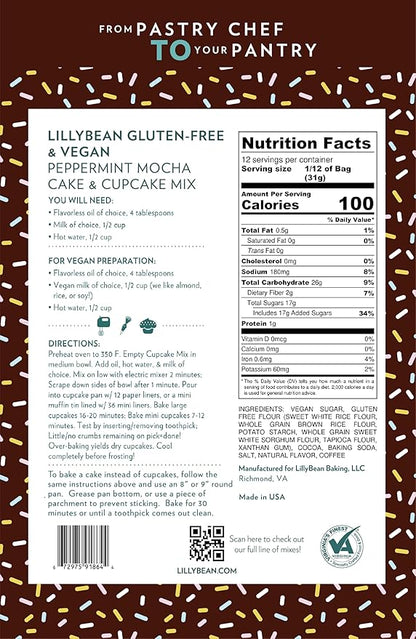 LillyBean Gluten Free Peppermint Mocha Cupcake Mix with No Artificial Colors - Dairy and Soy Free, Vegan - Makes Delicious Desserts - Cakes, Donuts, Cake Pops - 13 oz