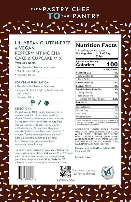 LillyBean Gluten Free Peppermint Mocha Cupcake Mix with No Artificial Colors - Dairy and Soy Free, Vegan - Makes Delicious Desserts - Cakes, Donuts, Cake Pops - 13 oz