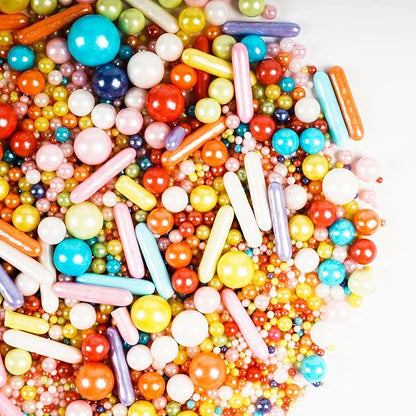 Kasvan Rainbow Pearl Sugar Sprinkles - Edible Mixed Candy Pearls 130g/4.58 Oz, Mix Size, Baking Cake Decorations, Ice Cream Toppings and Cookie Decorating, Wedding Party Chirstmas Supplies (Mixed)