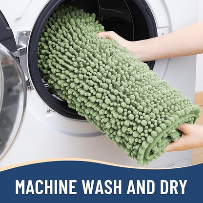 Arotive Luxury Chenille Bathroom Rug Mat, Extra Soft Thick Absorbent Shaggy Bath Rugs, Non-Slip Machine Wash Dry, Plush Bath Mats for Bathroom, Shower and Tub, 34x21, Sage Green