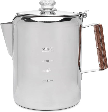 COLETTI Bozeman Percolator Coffee Pot — Camping Coffee Pot, Camping Coffee Makers – America’s Favorite Percolator – NO Aluminum or Plastic [12 cup]