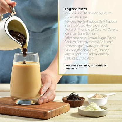OKTEA Bubble Pearl Milk Tea with Brown Sugar Kit - Assam Blend, Slow-Roasted Brown Sugar, New Zealand Milk, Preservative-Free Tapioca, Serve Hot or Iced - Single Pack of 5 Servings