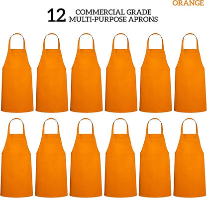 GREEN LIFESTYLE 12 Pack Professional Chef Apron – Grilling Aprons for Men, Waterproof Cooking Apron for BBQ, Work or Restaurant Use, Kitchen Aprons for Women – Orange, No Pockets