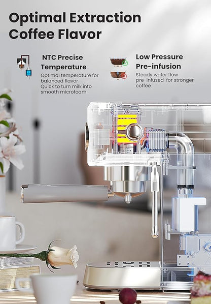 Gevi Commercial Espresso and Coffee Makers, Professional Espresso Maker Latte Machine with Milk Frother, Stainless Steel Expresso Coffee Machines for Home, Compact Cappuccino Machine, Great Gift