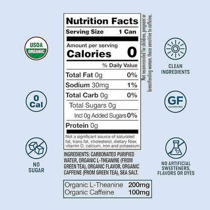 ARDOR ENERGY Sparkling Water with 100mg Natural Caffeine & 200mg L-Theanine from Organic Green Tea for Smooth Energy & Focus | Healthy Energy Drink | No Sugar, Zero Calories, Vegan, Gluten-Free | Tropical Variety (Pack of 6, 12oz cans)