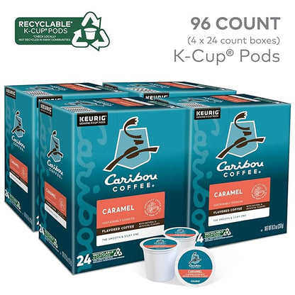Caribou Coffee Caramel Flavored Coffee, Single Serve Keurig K-Cup Pods, Medium Roast Coffee, 96-Count Box (Pack of 4)