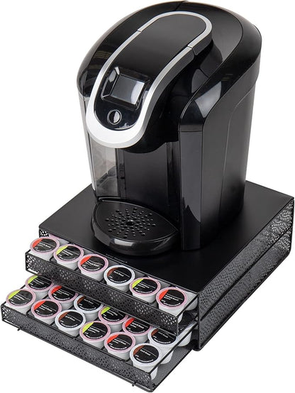 Mind Reader Single Serve Coffee Pod Organizer with 2 Drawers, 72 Pod Capacity, Metal Mesh, 13"L x 12.75"W x 5"H, Black