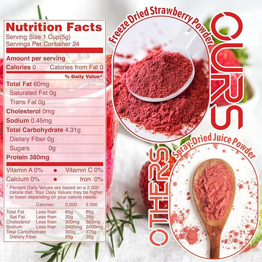 Freeze Dried Strawberry Powder - Kiigfood 4.3 oz/120g Natural Strawberry Powder Fruit Powder, Strawberries Source for Smoothie, Drinks, Baking, Cakes Decoration - Vegan, Non-GMO, Gluten-Free