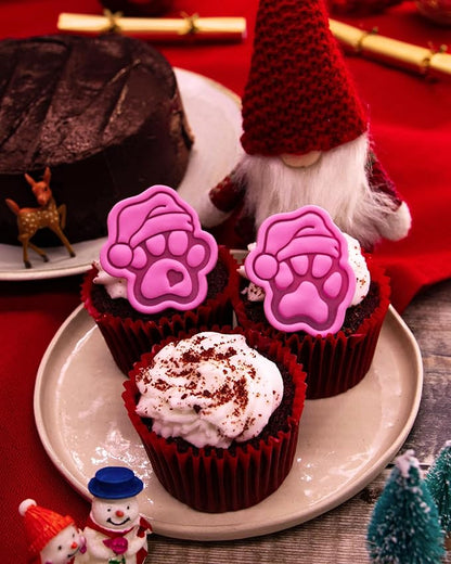 BAKERLOGY Paw-lalalala – Mini Santa Paw Cookie Cutter & Stamp Set (2") – Set of 2 Paw Prints with Santa Hat for Christmas Pet-Themed Fondant Embossers for Festive Cookies, Cupcakes and Edible Crafts